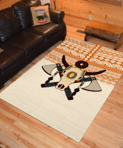 Personalized Bull Skull Ethnic Symbols Sketch Native American Area Rugs