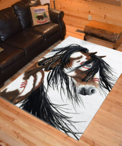 Personalized American Majestic Pinto Horse Native American Area Rugs