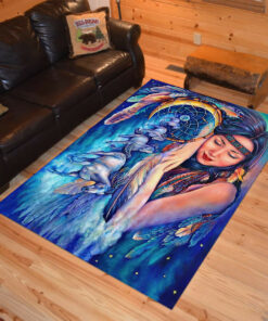 Personalized Native American girl Horse Dream Blue Area Rugs