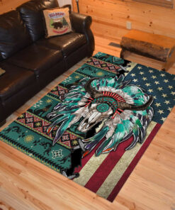 Personalized Skull With Headdress Native American Area Rugs