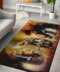 Personalized Girl wolf Native American Area Rugs