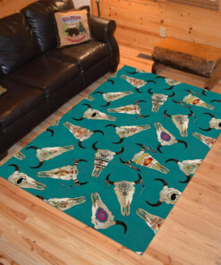 Personalized Turquoise Buffalo Skulls Fabric Native American Area Rugs