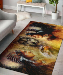 Personalized Native Women With Wolf Native American Area Rugs