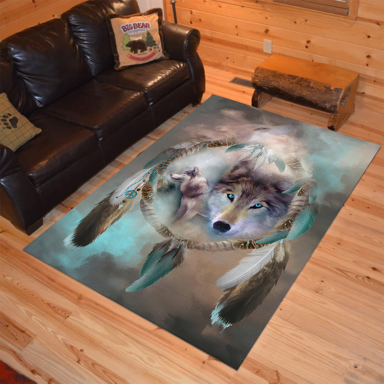 Personalized Wolf Dreams Of Peace Native American Area Rugs - Bluefink