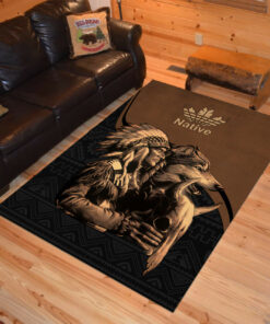 Personalized Chief skull And Wolf Native American Area Rugs