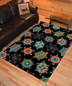 Personalized Southwest Beaded Turtles Black Native American Area Rugs