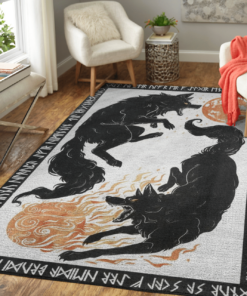 Fenrir - Skoll And Hati - Rune Viking Area Rug