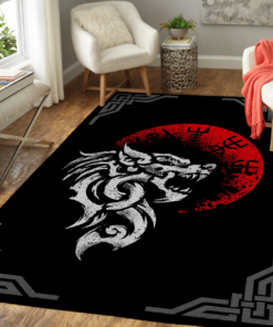 Fenrri Wolf Vegvisir Viking Symbol Viking Area Rug