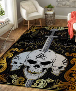 The Ulfberht Sword Embedded In The Skulls Raven Viking Area Rug