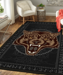Fenrir Bound By Chains And Sealed By Runic Viking Area Rug