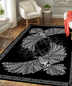 Hugin And Munin With Viking Frame Viking Area Rug