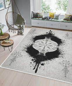 Raven Vegvisir Rune Viking Area Rug