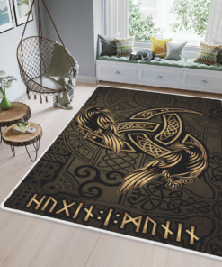 The Triple Horn Of Odin - Raven Hugin And Munin Viking Area Rug