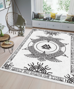 Viking Valknut Symbol And Raven Viking Area Rug