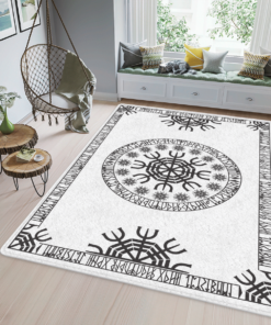 Viking Helm Of Awe And Rune Viking Area Rug, Viking Rug for Viking Lovers