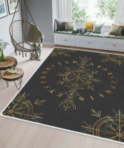 Viking Helm Of Awe And Rune Viking Area Rug for Living Room