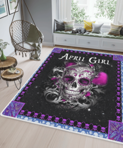April Girl Tattoos Skull Black And Purple Color Over Printed Area Rug Home Decor