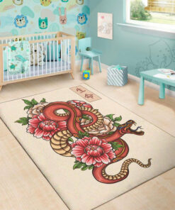 Cool Japanese Snake Tattoo Pattern Background Print Area Rug