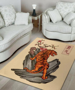 Horror Japanese Tiger Tattoo Pattern Background Print Area Rug