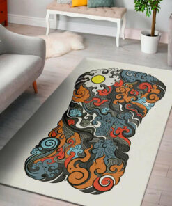 Japanese Elemental Tattoo Pattern Background Print Area Rug