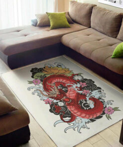Red Japanese Dragon Tattoo Pattern Background Print Area Rug