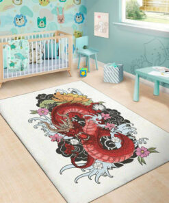 Red Japanese Dragon Tattoo Pattern Background Print Area Rug