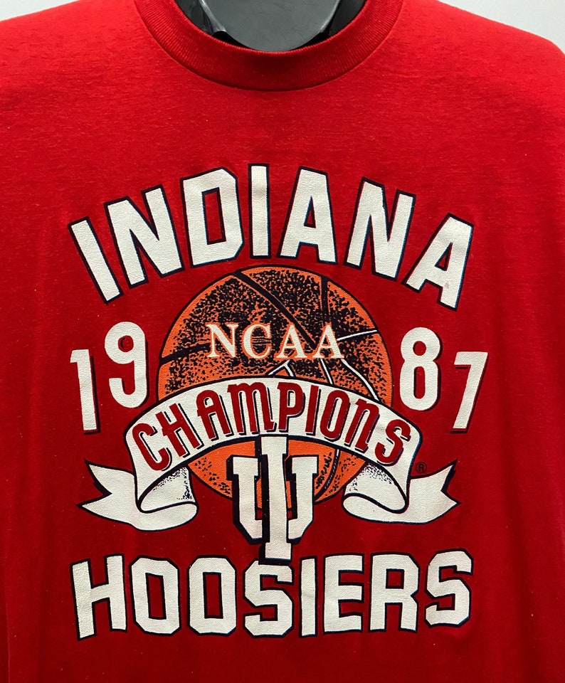 1980s Hoosiers T Shirt, 1987 Indiana University Hoosier IU Champs Graphic Shirt, Gifts For NCAA Fans