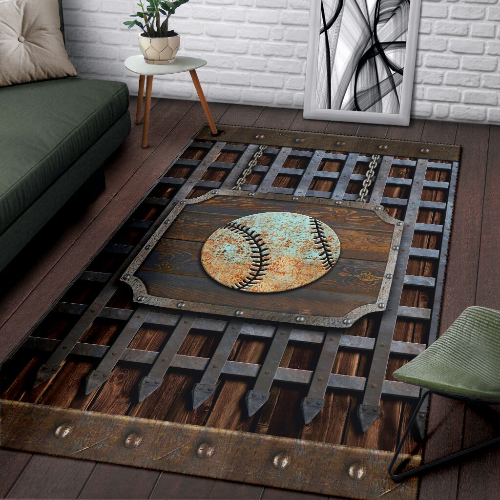 Baseball Metal Pattern Print Baseball Rug