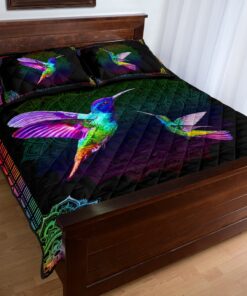 Rainbow Mandala Hummingbird Quilt Bedding Set
