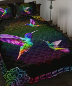 Rainbow Mandala Hummingbird Quilt Bedding Set
