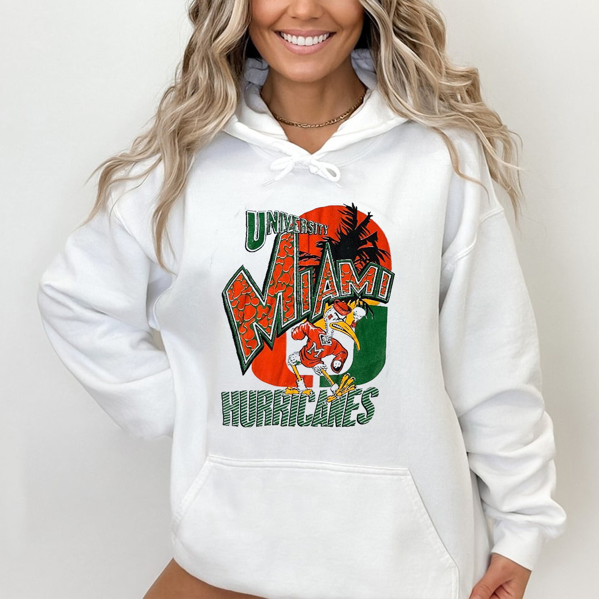 Vintage 80s University Of Miami Hurricanes College Varsity Shirt Sweatshirt Hoodie - Image 2