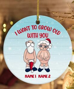 2022 Christmas Gifts Custom Name I Want to Grow Old with You Ornament, Personalized Anniversary Present for Old Couple Husband & Wife Ceramic Ornament