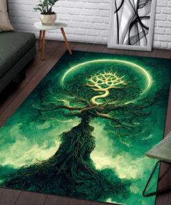Watercolor Art Tree of Life Area Rugs, Norse Mythology Vikings Rugs Gift Yggdrasil Lovers