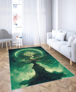 Watercolor Art Tree of Life Area Rugs, Norse Mythology Vikings Rugs Gift Yggdrasil Lovers