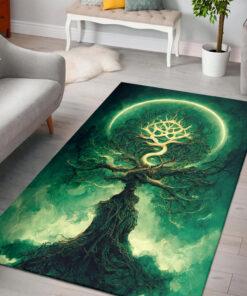 Watercolor Art Tree of Life Area Rugs, Norse Mythology Vikings Rugs Gift Yggdrasil Lovers