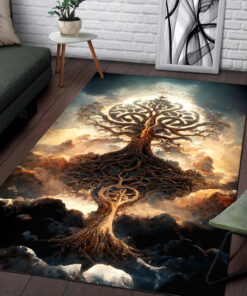 Watercolor Art Tree of Life Area Rugs, Norse Mythology Lover Gift