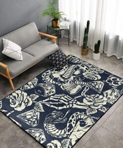 Old School Tattoo Rose Skull Snake Dice Rug Soft Anti-Skid Floor Carpet Bedroom Rug