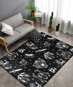 Old School Tattoo Dice Diamond Skull Tiger Snake Spider Knife Black Shag Rug Soft Carpet for Living Room Bedroom