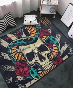 Vintage Colorful Tattoo Snake Skull Modern Soft Floor Mat