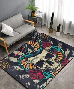 Vintage Colorful Tattoo Snake Skull Modern Soft Floor Mat