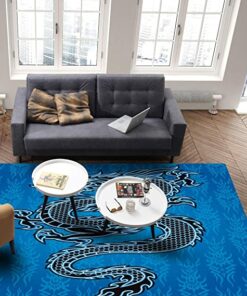 China Black Dragon Dragon Claw Tattoo on The Blue Background Area Rug