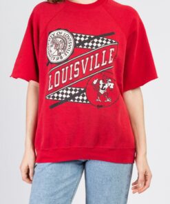 80s University Of Louisville Sweatshirt Top - Men'S Large, Vintage Red Raglan Short Sleeve Unisex Pullover