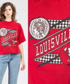 80s University Of Louisville Sweatshirt Top - Men'S Large, Vintage Red Raglan Short Sleeve Unisex Pullover