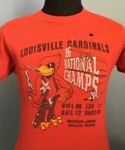 80s Vintage Louisville Cardinals University 1986 National Champs Cards Basketball Lsu Tigers Duke Blue Devils College NCAA Shirt
