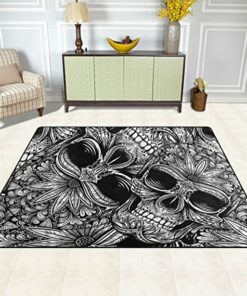 Black and White Tattoo Skull Modern Area Rug