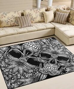 Black and White Tattoo Skull Modern Area Rug