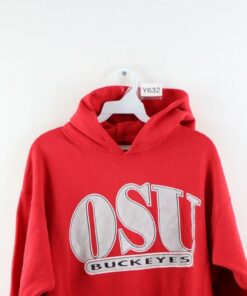 90s Mens Medium Thrashed Ohio State University Spell Out Hoodie Red