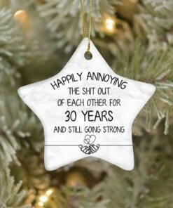 Anniversary Gifts For Parents Couples Grandparents, 5th 10th 20th 30th 40th 50th 60th Wedding Anniversary Ceramic Ornament, Silver Gold Tin