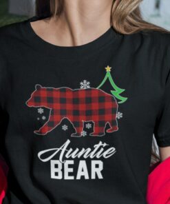 Auntie Bear Christmas Shirt Red Buffalo Plaid Polar Bear