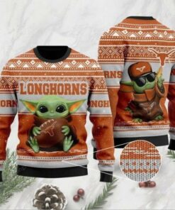 BABY YODA TEXAS LONGHORNS UGLY CHRISTMAS SWEATER, ALL OVER PRINT SWEATSHIRT